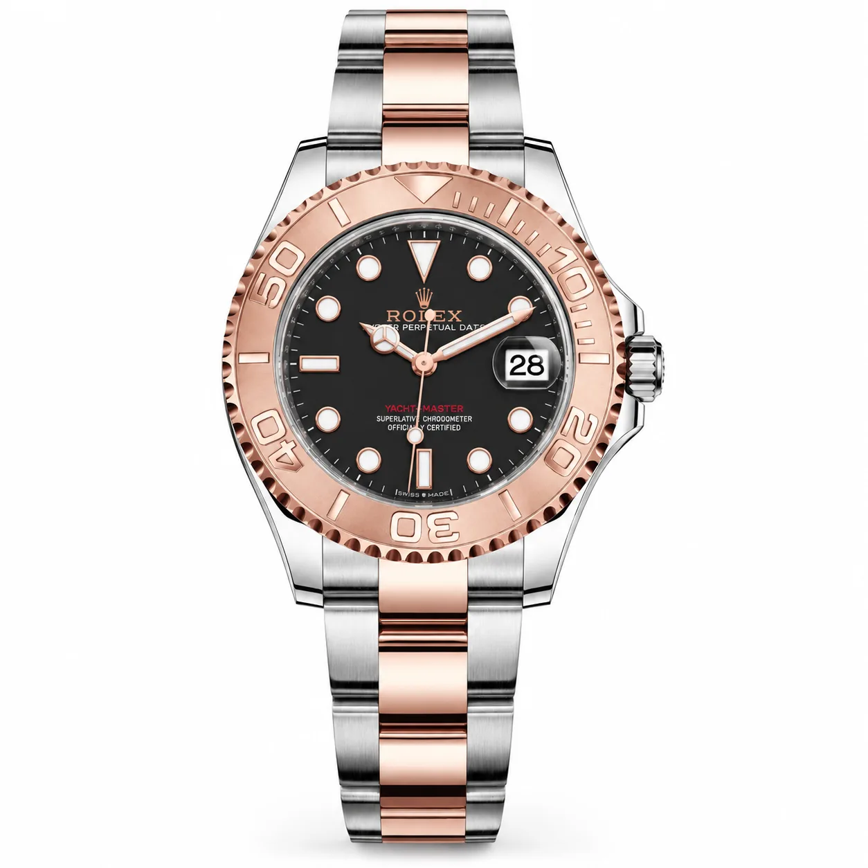 Rolex Yacht-Master m268621-0004 37mm Calibre 2236 Pink / Fluted Bezel 904L Stainless Steel and 18K Everose Gold AI 头图 1 - 白底全貌 [ai-shot:full-white]