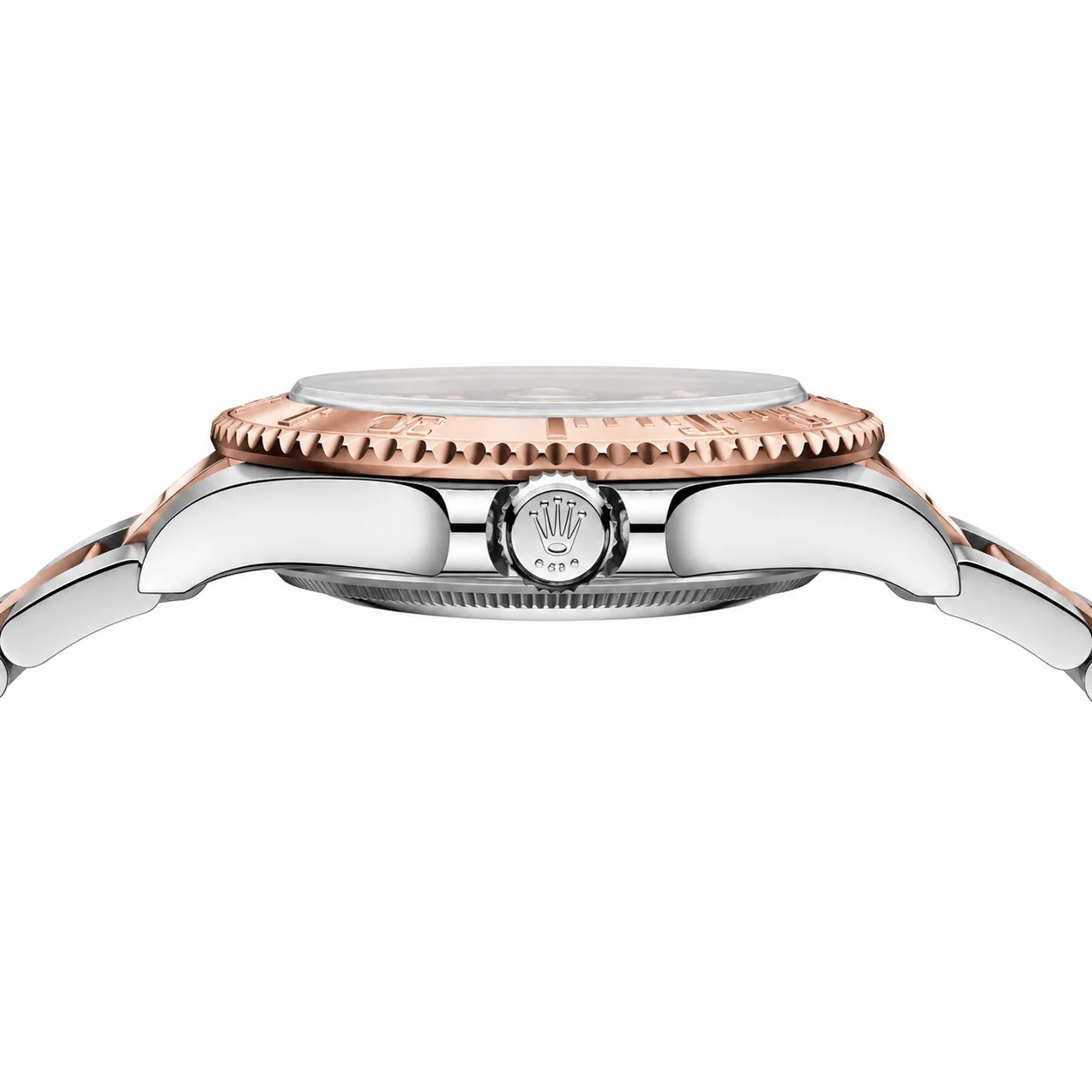 Rolex Yacht-Master m268621-0004 37mm Calibre 2236 Pink / Fluted Bezel 904L Stainless Steel and 18K Everose Gold AI 头图 2 - 侧面细节 [ai-shot:side-detail]