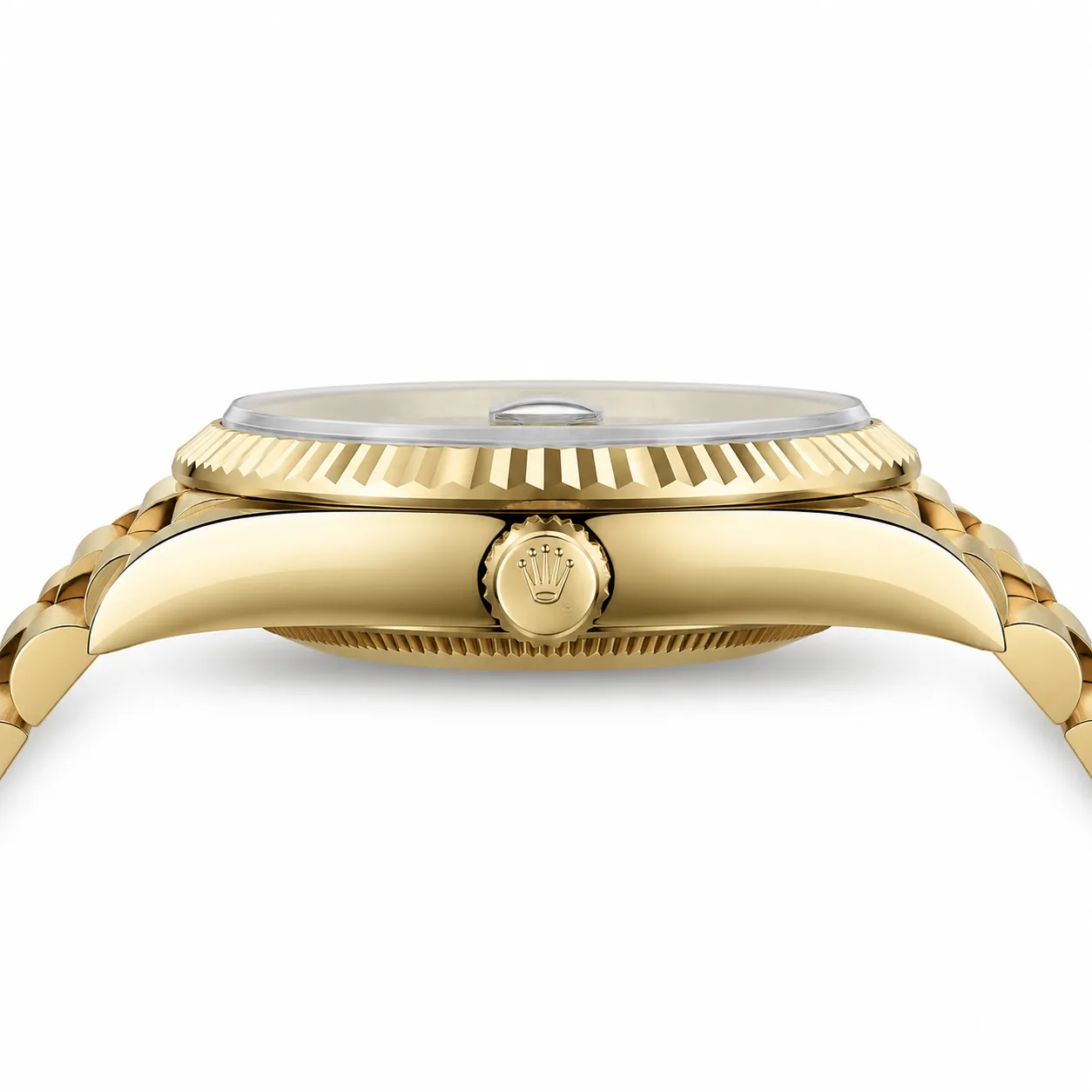 Rolex Day-Date m228238-0054 40mm Calibre 3255 Olive Green / Fluted Bezel 18K Yellow Gold AI 头图 2 - 侧面细节 [ai-shot:side-detail]