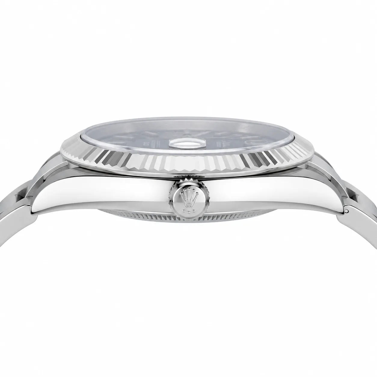 Rolex Datejust m126334-0009 41mm Calibre 3235 Blue / Fluted Bezel 904L Stainless Steel and 18K White Gold AI 头图 2 - 侧面细节 [ai-shot:side-detail]
