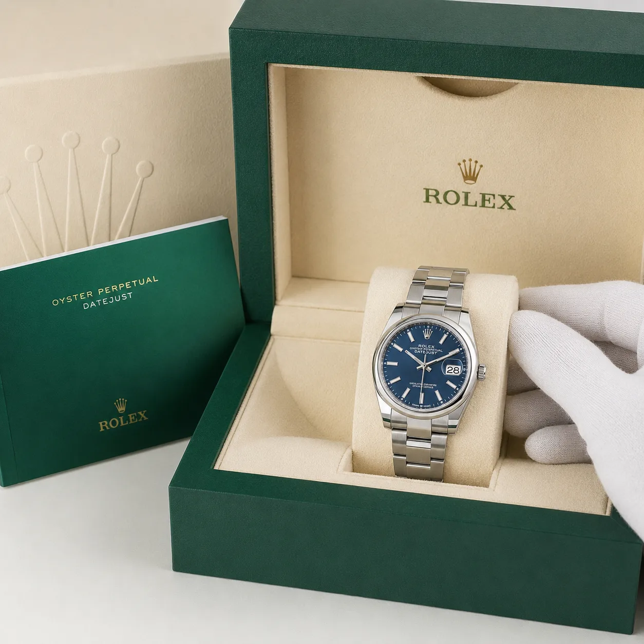 Rolex Oyster Perpetual m126200-0006 36mm Turquoise Blue Dial Smooth Bezel AI 头图 5 - 包装盒 [ai-shot:box-shot]